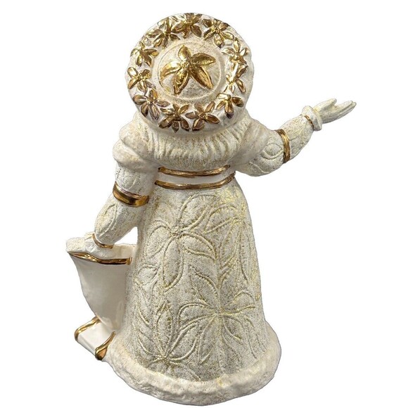 Vintage Ceramic Gold and White Santa Waving with Sleigh of Flowers 9.5 Inch Tall - Picture 3 of 6